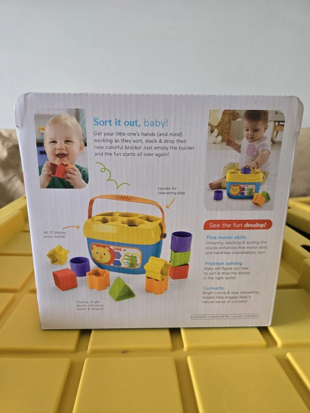 Fisher-Price Shape Sorter Blocks Container - Yellow & Blue